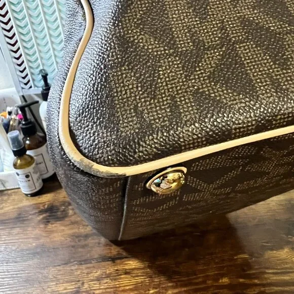 Michael Kors Grayson Signature Satchel – Dark Brown/Beige - Picture 11 of 15